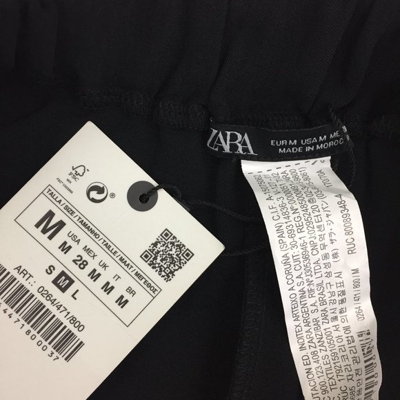 NWT ZARA Black Cut Out Wide Rounded Leg Hem Pull On Soft Pants - Picture 2 of 12